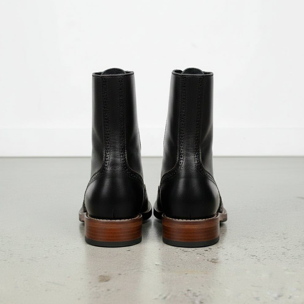 Men's Black Wingtip Cap-Toe Leather Ankle Boots — Lutton