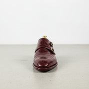 Men's Burgundy Crocodile-Embossed Leather Double Monk Strap Shoes — Sandys