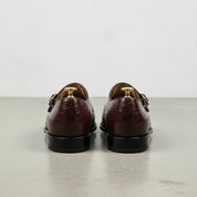 Men's Burgundy Crocodile-Embossed Leather Double Monk Strap Shoes — Sandys