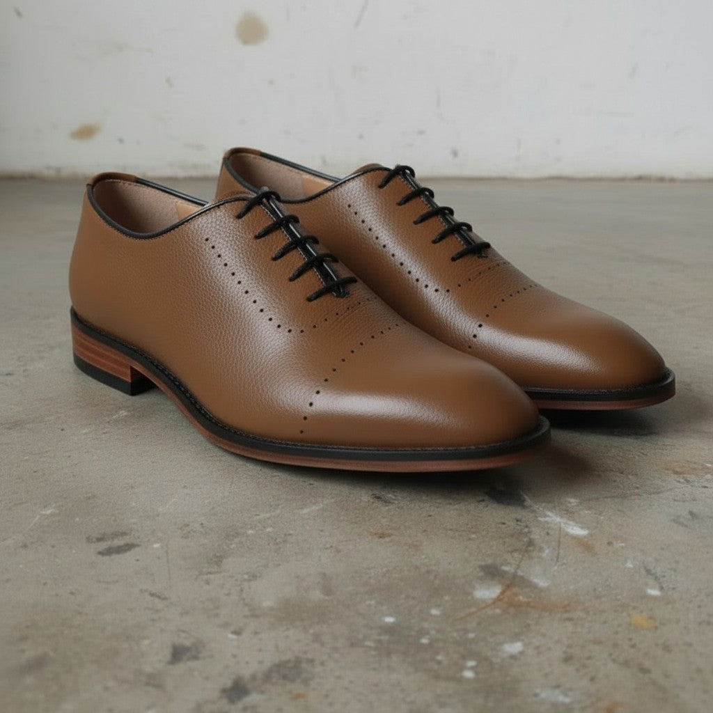 Men's Brown Cap-Toe Pebbled Leather Oxfords — Mistley