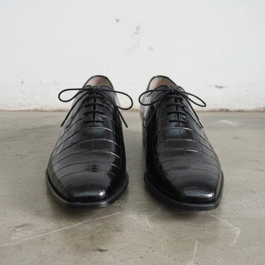 Men's Black Alligator-Embossed Leather Oxfords — Booker — Booker