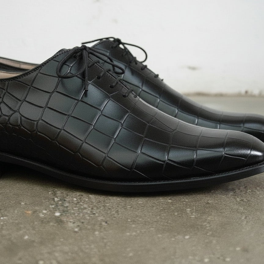 Men's Black Alligator-Embossed Leather Oxfords — Booker — Booker