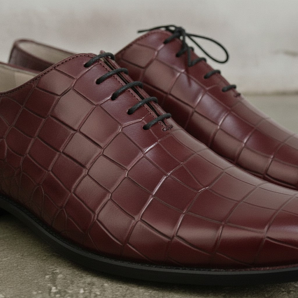 Men's Burgundy Alligator-Embossed Leather Oxfords — Booker