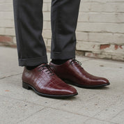 Men's Burgundy Alligator-Embossed Leather Oxfords — Booker