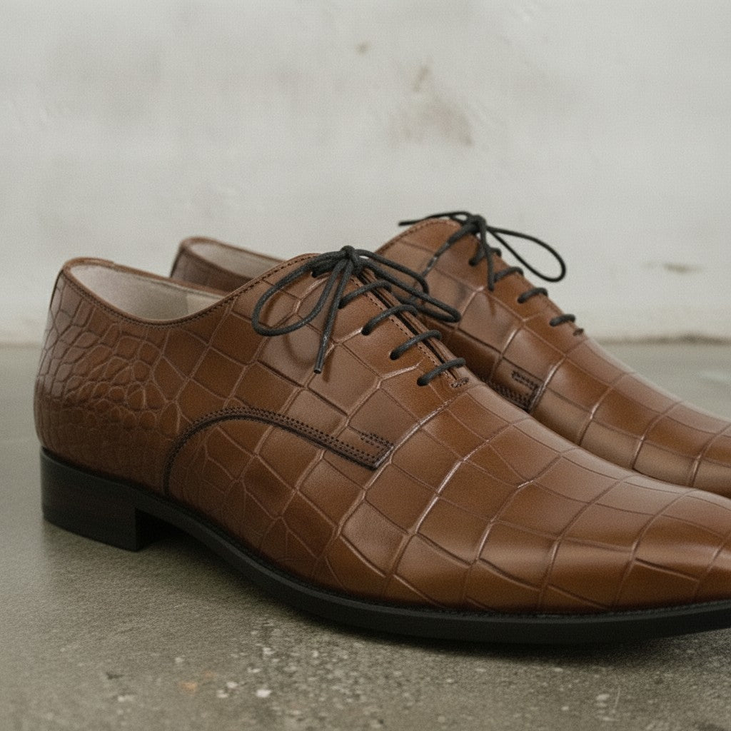 Men's Brown Alligator-Embossed Leather Oxfords — Booker