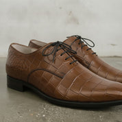 Men's Brown Alligator-Embossed Leather Oxfords — Booker