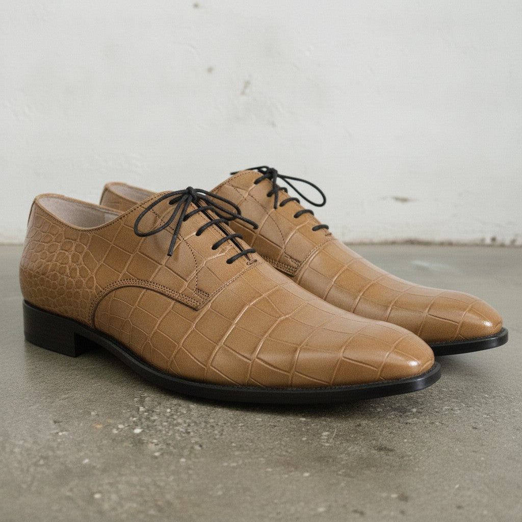 Men's Tan Alligator-Embossed Leather Oxfords — Booker