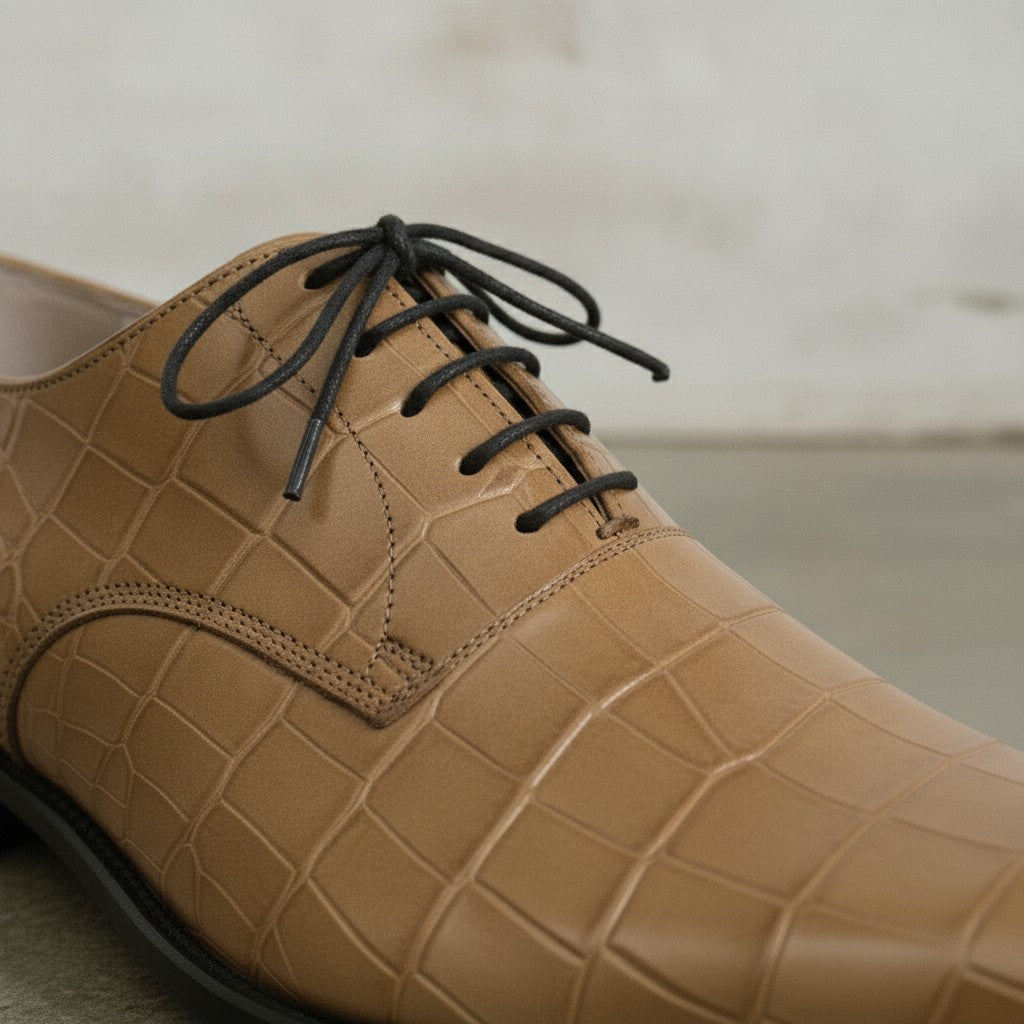 Men's Tan Alligator-Embossed Leather Oxfords — Booker