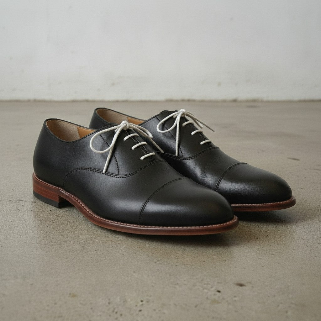 Men's Black Cap-Toe Leather Oxfords — Bromley
