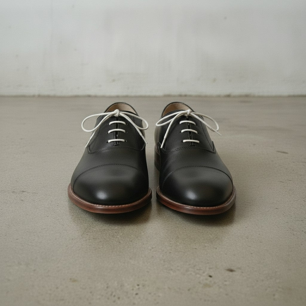 Men's Black Cap-Toe Leather Oxfords — Bromley