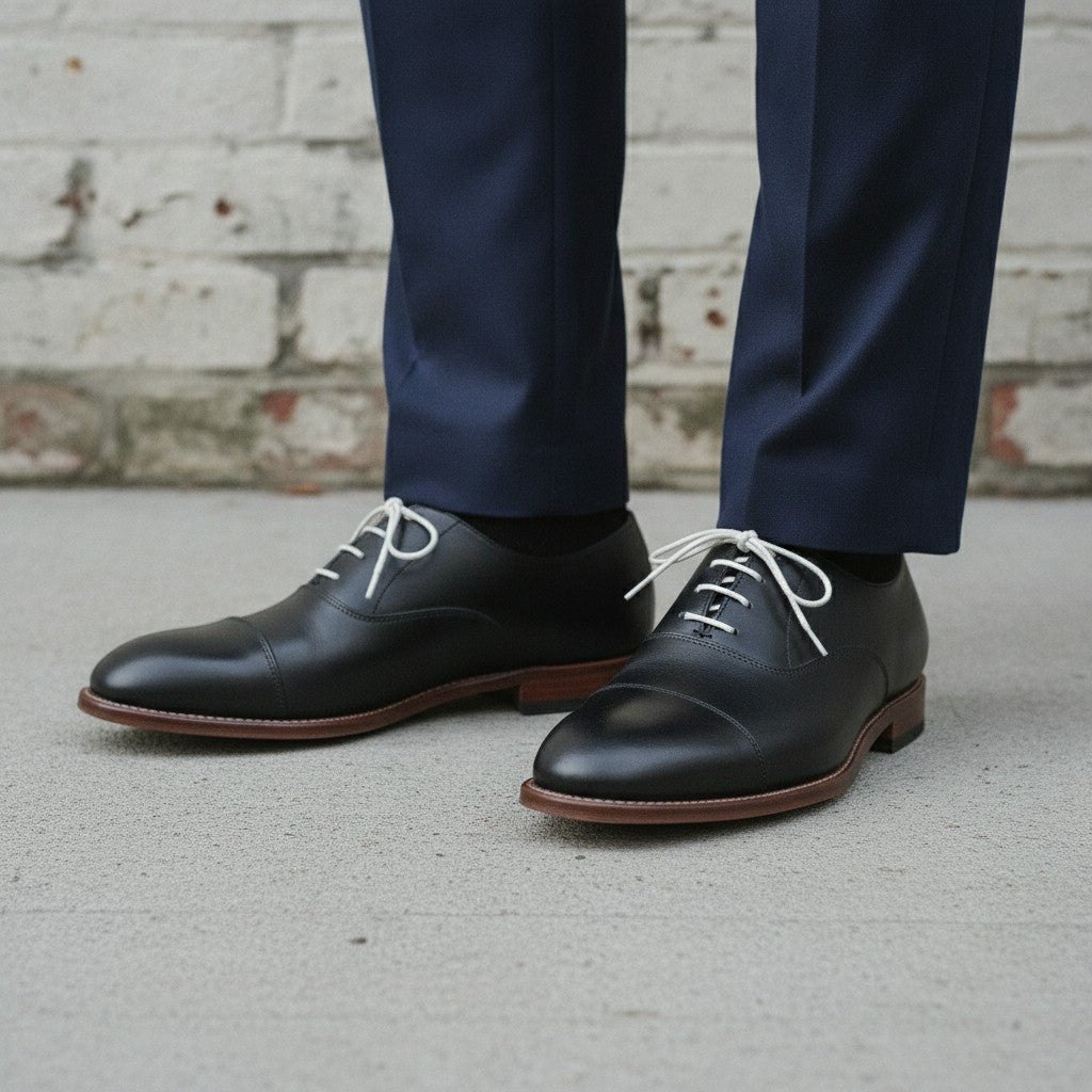 Men's Black Cap-Toe Leather Oxfords — Bromley