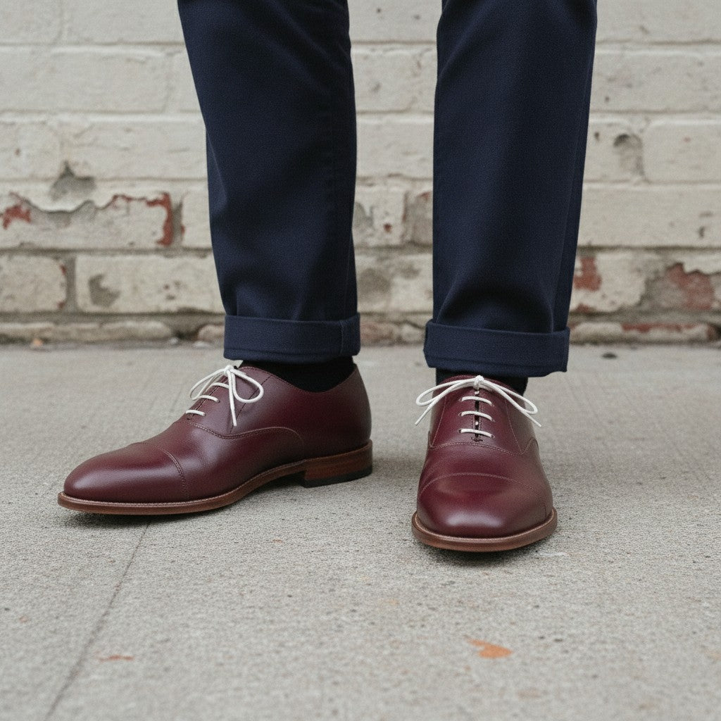 Men's Burgundy Cap-Toe Leather Oxfords — Bromley