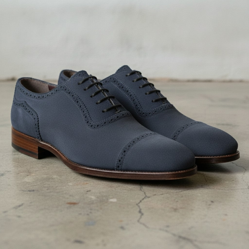 Men's Navy Blue Cap-Toe Suede Oxfords — Boulter