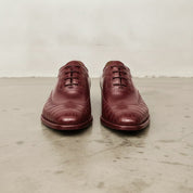 Men's Burgundy Crocodile-Embossed Leather Wingtip Oxfords — Arden