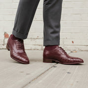 Men's Burgundy Crocodile-Embossed Leather Wingtip Oxfords — Arden