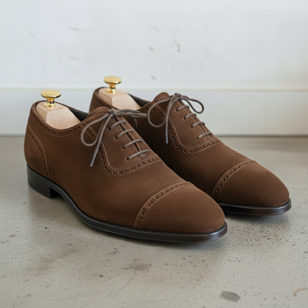 Men's Brown Cap-Toe Suede Oxfords — Humber