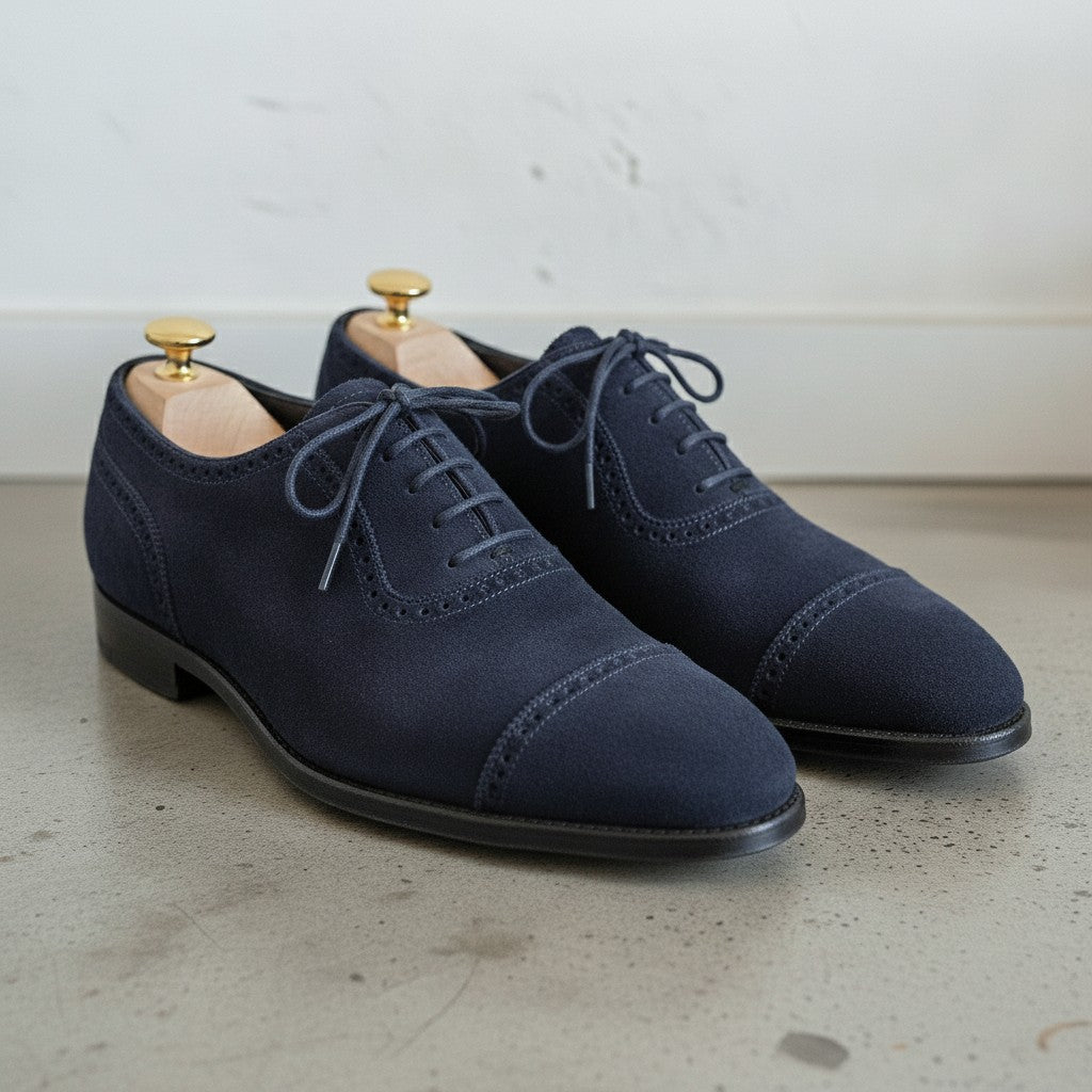 Men's Navy Blue Cap-Toe Suede Oxfords — Humber