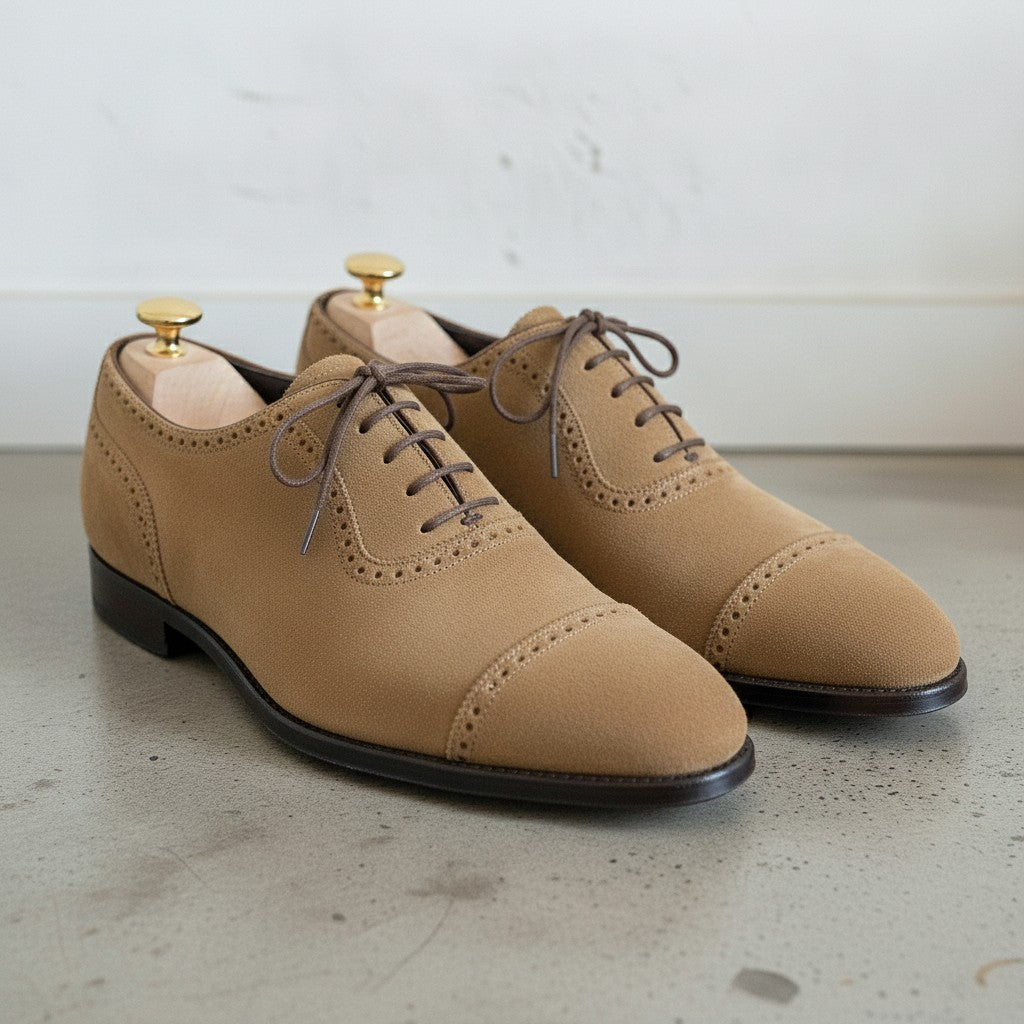 Men's Tan Cap-Toe Suede Oxfords — Humber