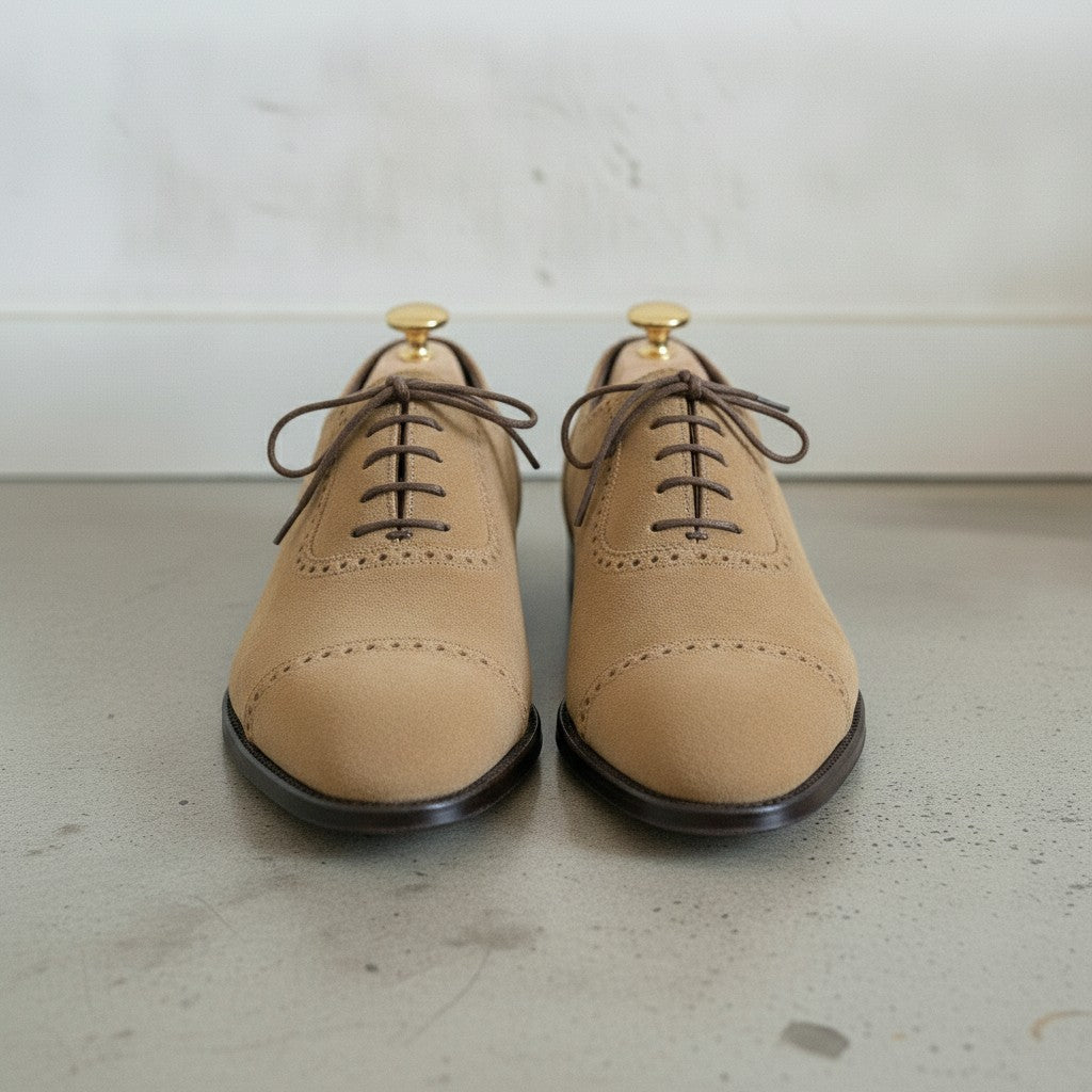 Men's Tan Cap-Toe Suede Oxfords — Humber