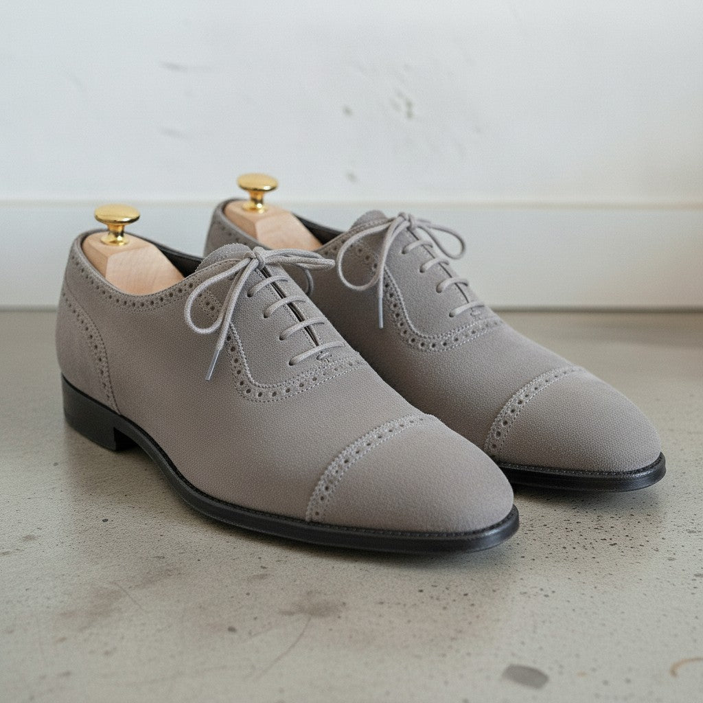 Men's Light Gray Cap-Toe Suede Oxfords — Humber