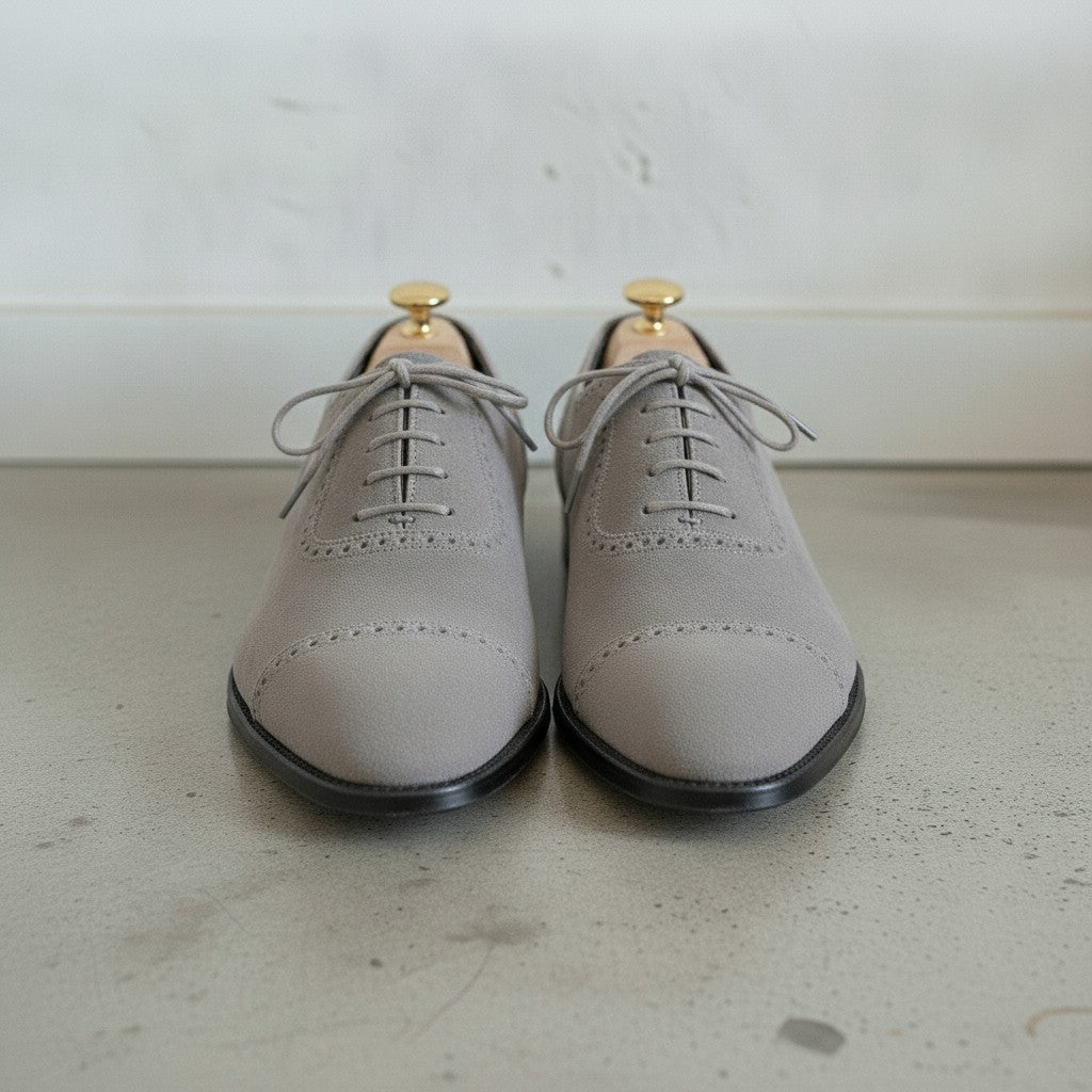 Men's Light Gray Cap-Toe Suede Oxfords — Humber