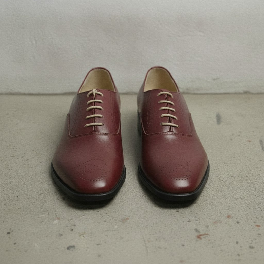 Men's Burgundy Cap-Toe Brogue Leather Oxfords — Sarsfield