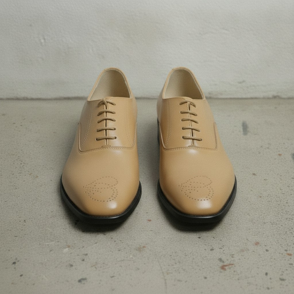 Men's Tan Cap-Toe Brogue Leather Oxfords — Sarsfield