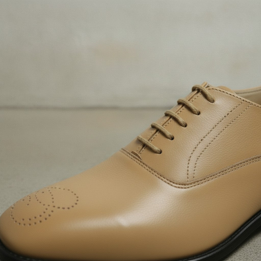 Men's Tan Cap-Toe Brogue Leather Oxfords — Sarsfield