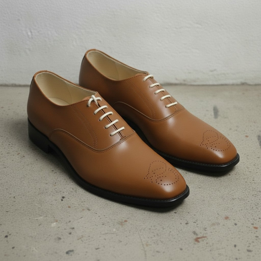Men's Brown Cap-Toe Brogue Leather Oxfords — Sarsfield