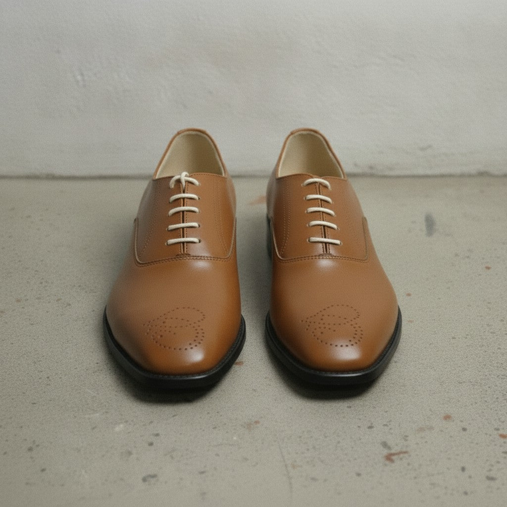 Men's Brown Cap-Toe Brogue Leather Oxfords — Sarsfield