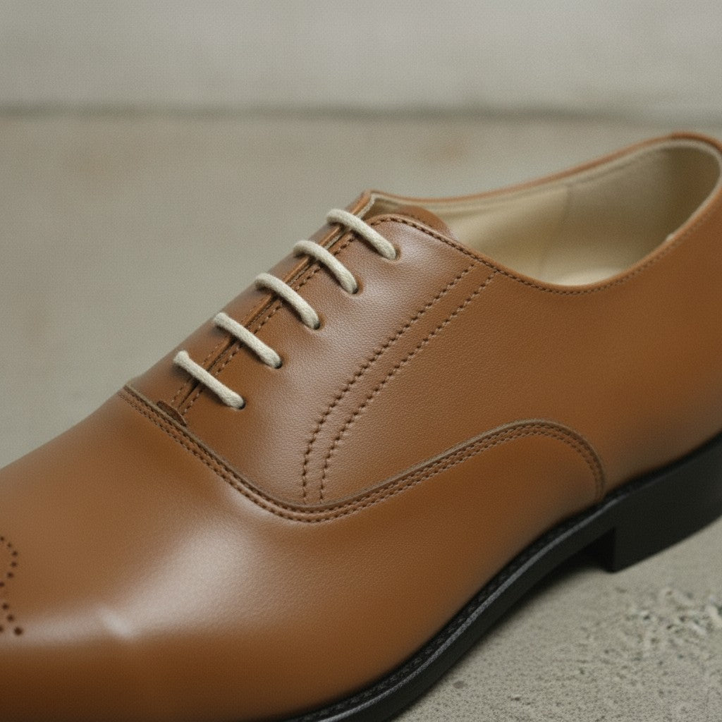 Men's Brown Cap-Toe Brogue Leather Oxfords — Sarsfield