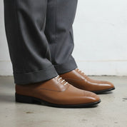 Men's Brown Cap-Toe Brogue Leather Oxfords — Sarsfield