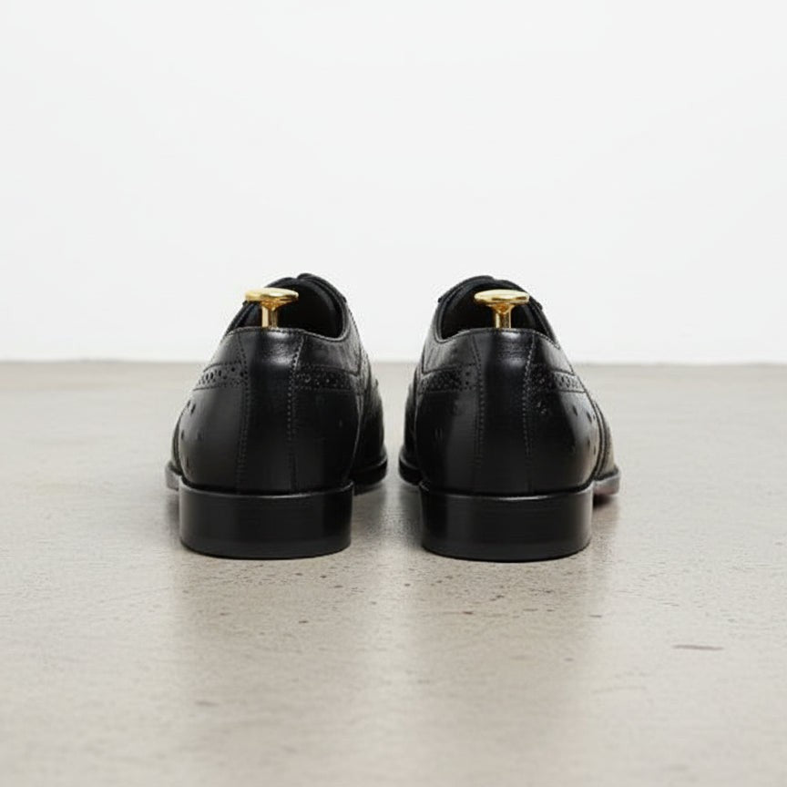 Men's Black Ostrich-Embossed Leather Wingtip Derbys — Farnell