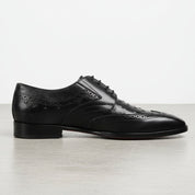 Men's Black Ostrich-Embossed Leather Wingtip Derbys — Farnell