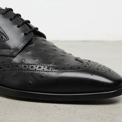 Men's Black Ostrich-Embossed Leather Wingtip Derbys — Farnell