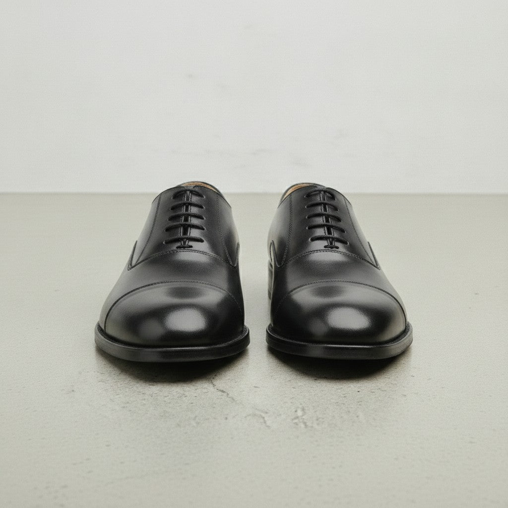 Men's Black Cap-Toe Leather Oxfords — Hackett