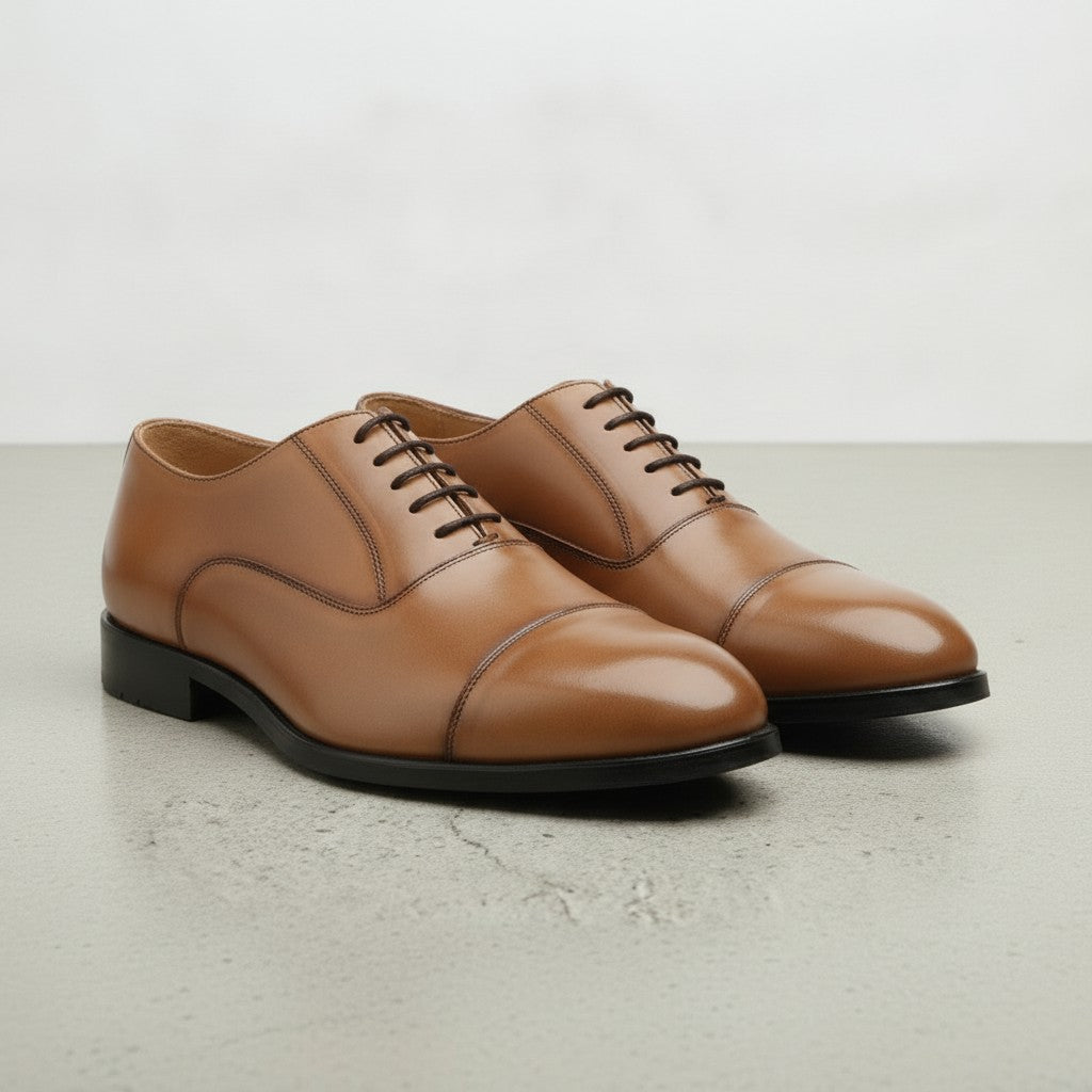 Men's Tan Cap-Toe Leather Oxfords — Hackett