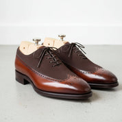 Men's Dark Brown and Cognac Wingtip Leather Spectator Oxfords — Stephenson — Stephenson