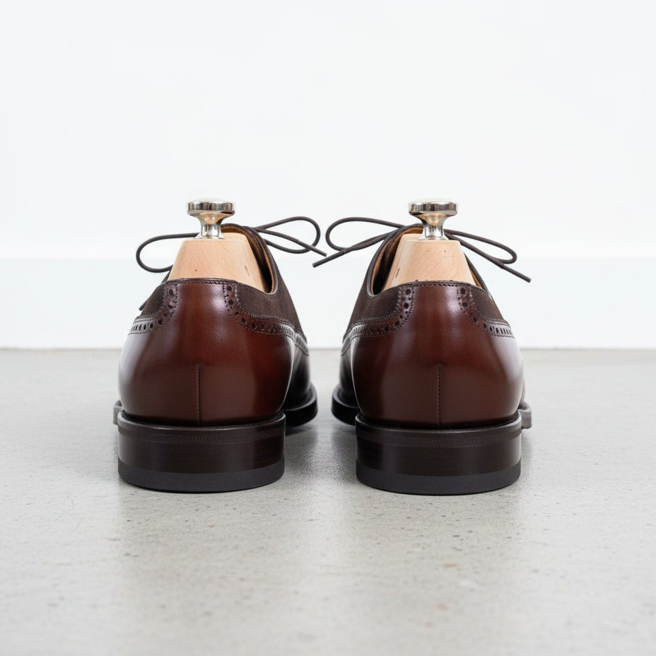 Men's Dark Brown and Cognac Wingtip Leather Spectator Oxfords — Stephenson — Stephenson
