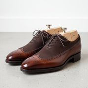Men's Dark Brown and Cognac Wingtip Leather Spectator Oxfords — Stephenson — Stephenson