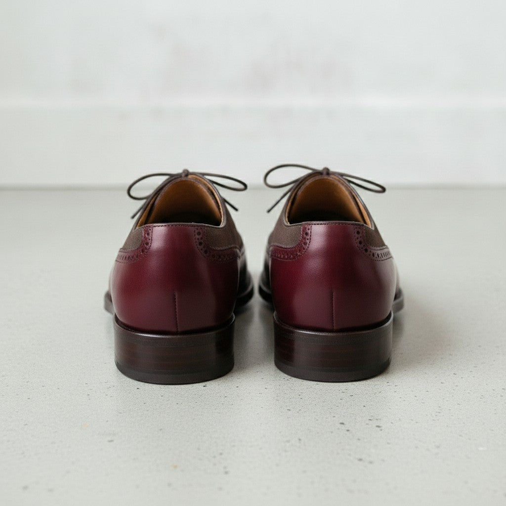 Men's Burgundy and Cognac Wingtip Leather Spectator Oxfords — Stephenson