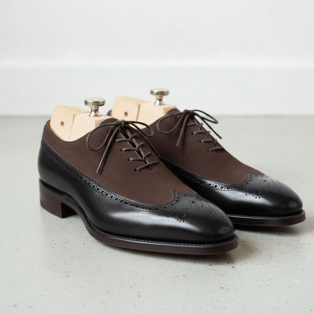Men's Black and Cognac Wingtip Leather Spectator Oxfords — Stephenson