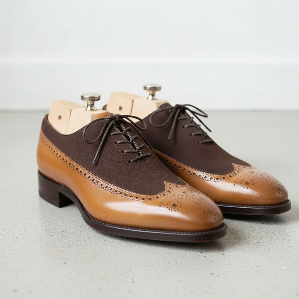 Men's Tan and Cognac Wingtip Leather Spectator Oxfords — Stephenson