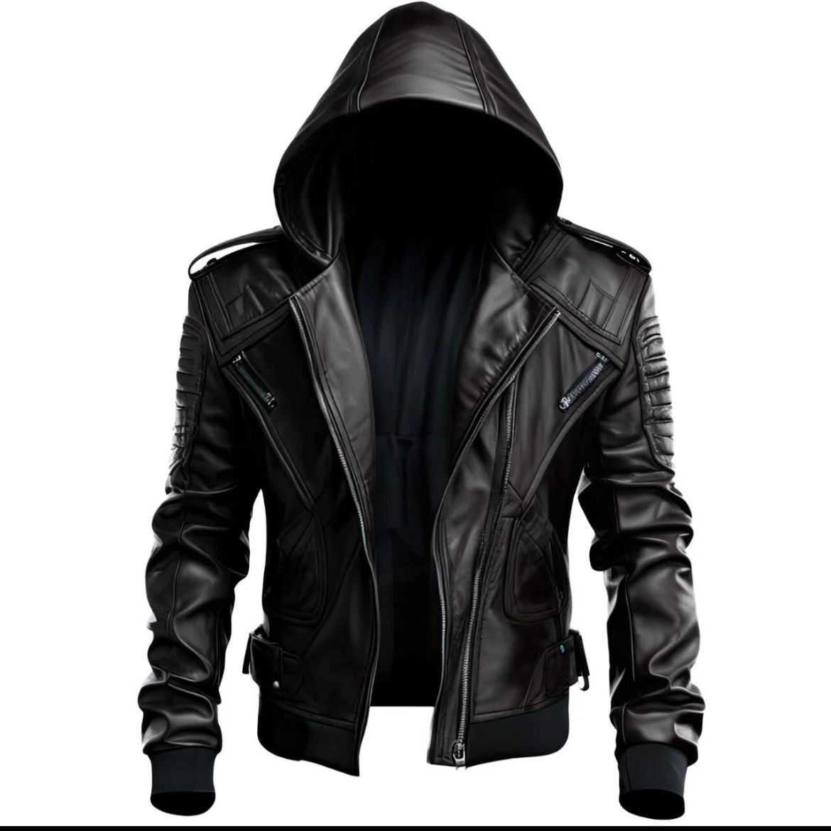 Men's Black Hooded Leather Biker Jacket