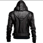 Men's Black Hooded Leather Biker Jacket
