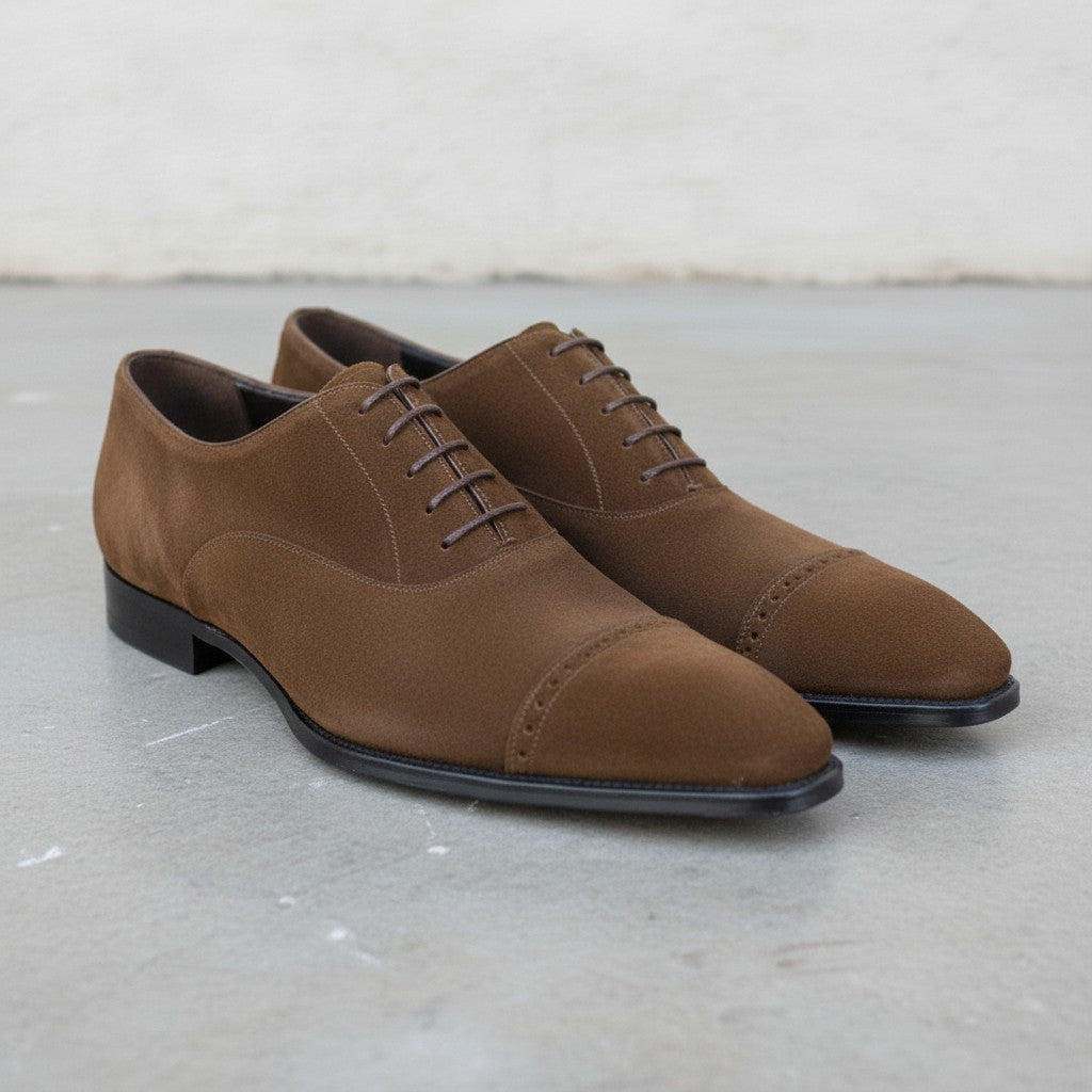 Men's Brown Cap-Toe Suede Oxfords — Lundy