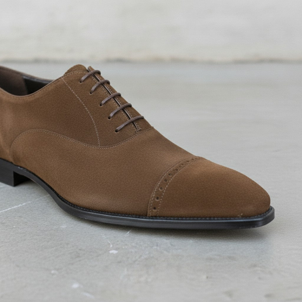 Men's Brown Cap-Toe Suede Oxfords — Lundy
