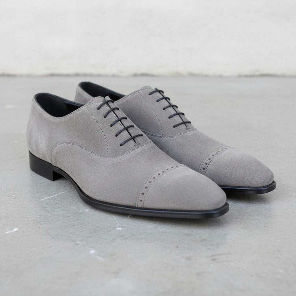 Men's Light Gray Cap-Toe Suede Oxfords — Lundy