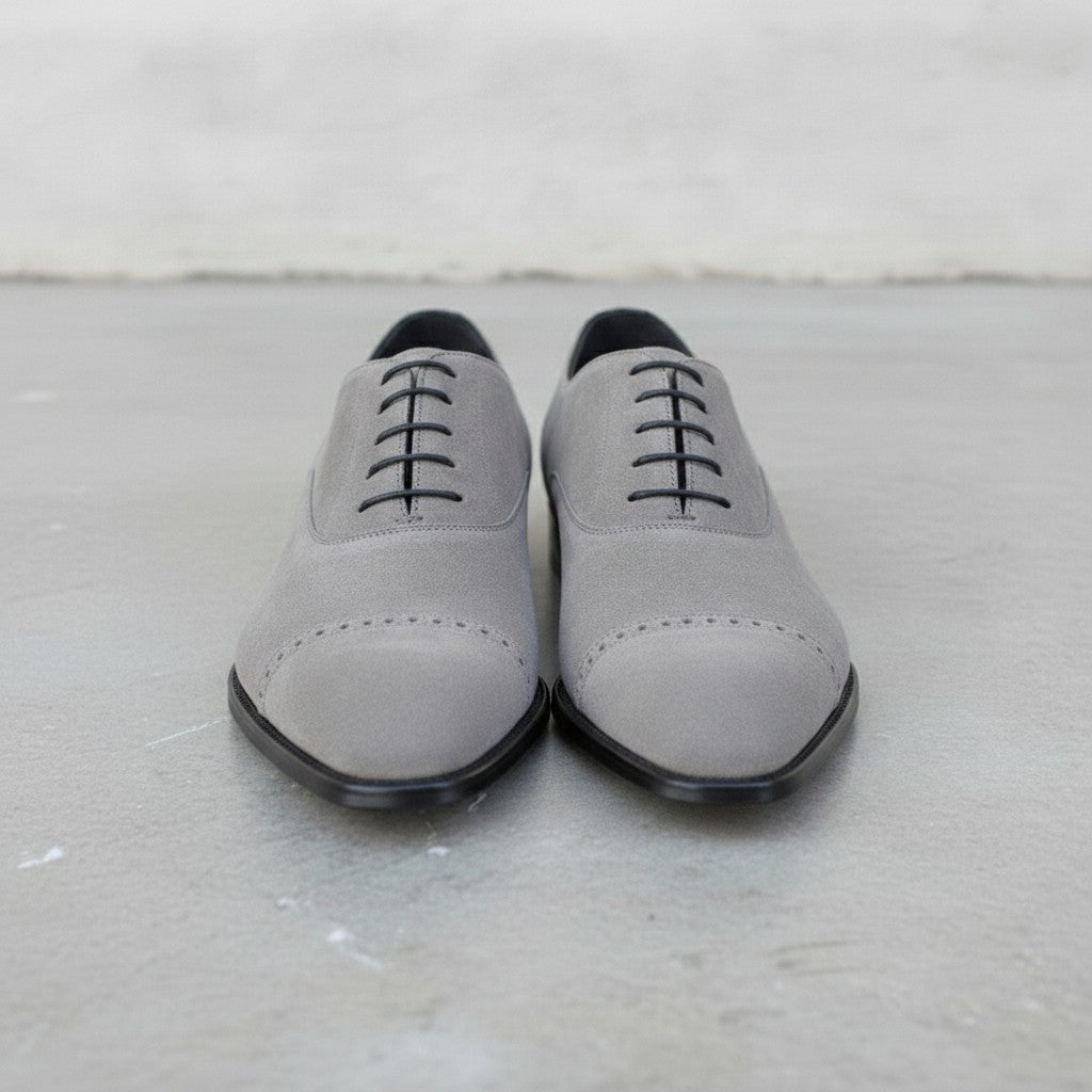 Men's Light Gray Cap-Toe Suede Oxfords — Lundy