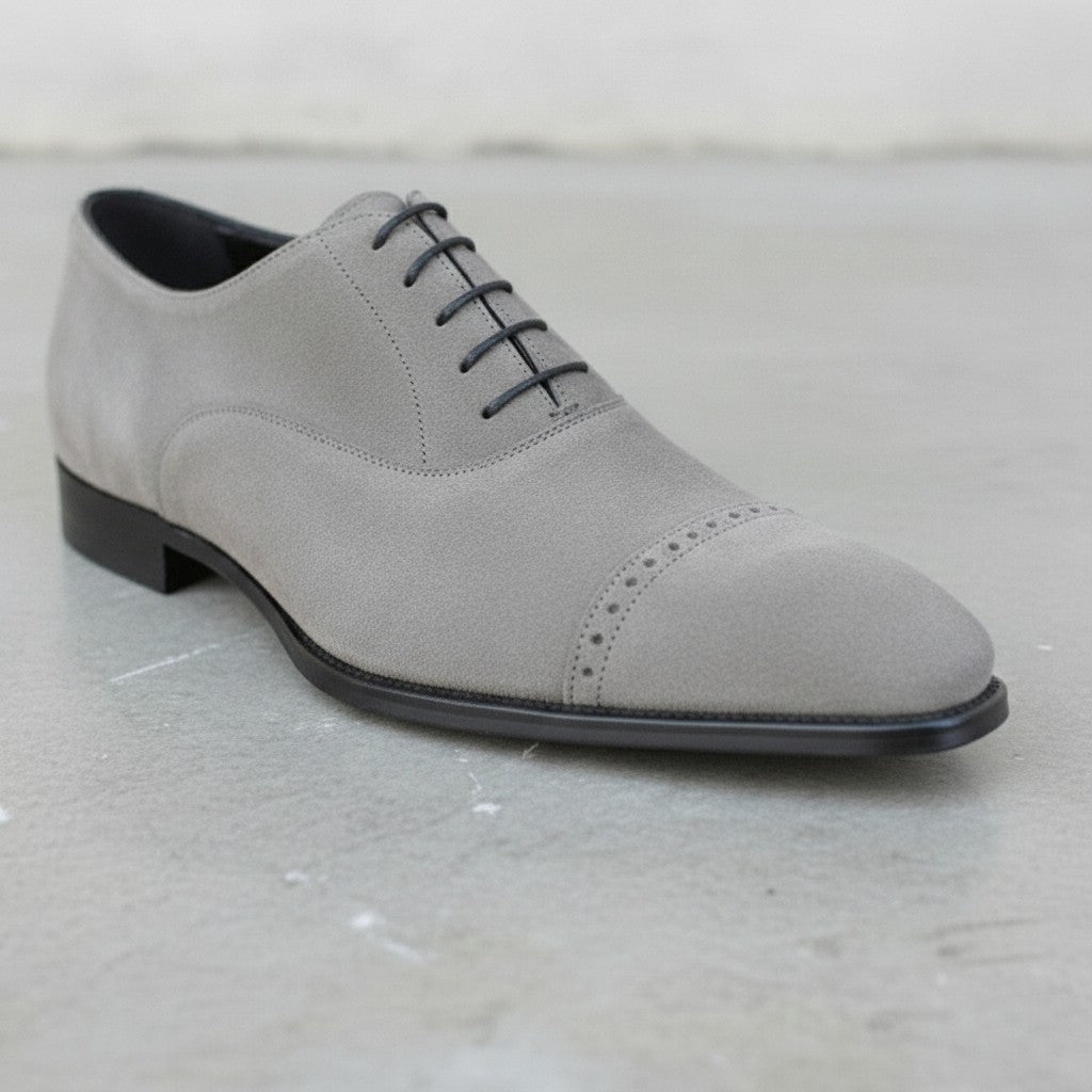 Men's Light Gray Cap-Toe Suede Oxfords — Lundy